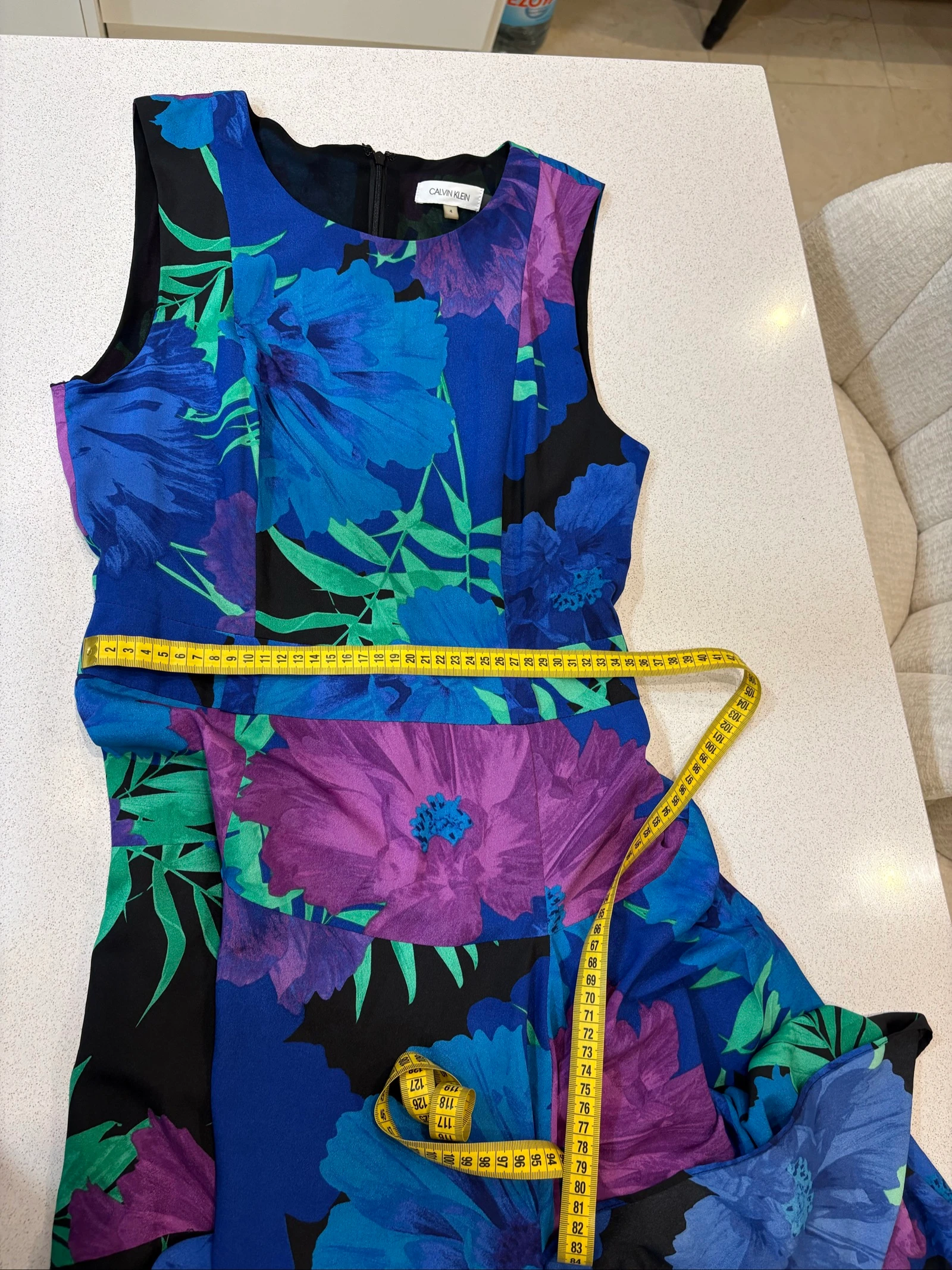 Calvin Klein jurk met bloemenprint blauw/paars, asymmetrisch, maat 4 (US) maat 36/38 – photo 14